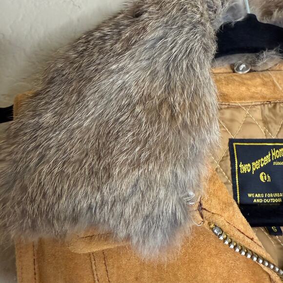 Two Percent Homme Vest Women Small Brown Pig Suede Rabbit Fur Collared Full Zip - Picture 7 of 11